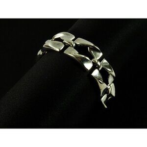 Vintage Triad Signed Panel Bracelet Silvertone Chunky 6.5in Art Deco MCM